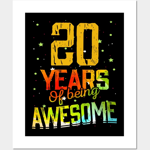 20th Anniversary Gift Vintage Retro 20 Years Of Being Awesome Gifts Funny 20 Years Birthday Men Women Wall Art by nzbworld